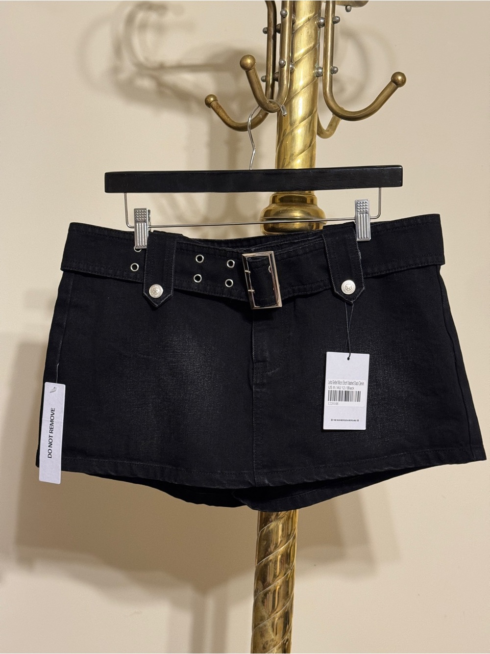 NET Princess Polly Size 8 Leita Denim Black Belted Mini Skort